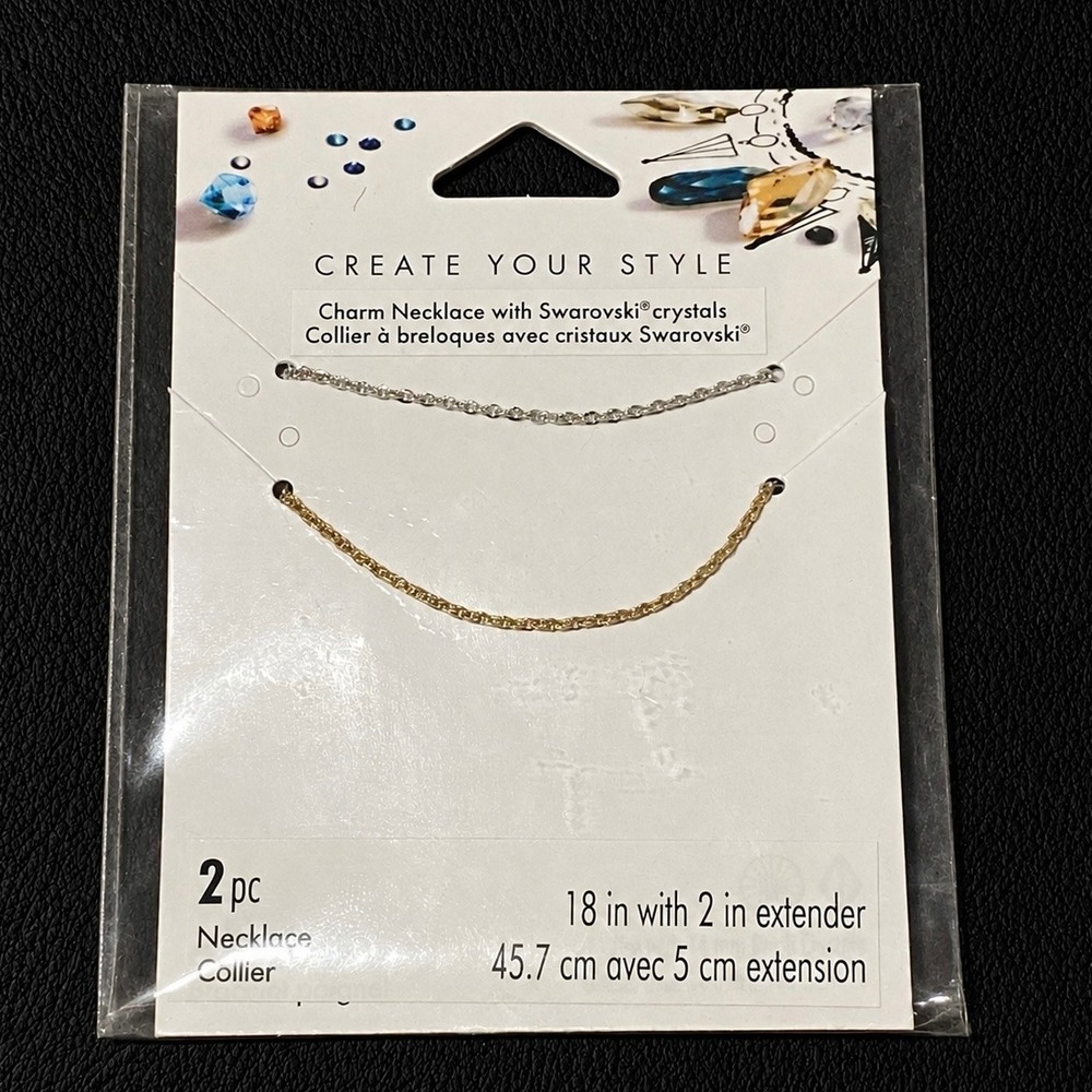 Swarovski Create Your Style 2pc Necklace Set for Charms Gold Silver Tone 18in